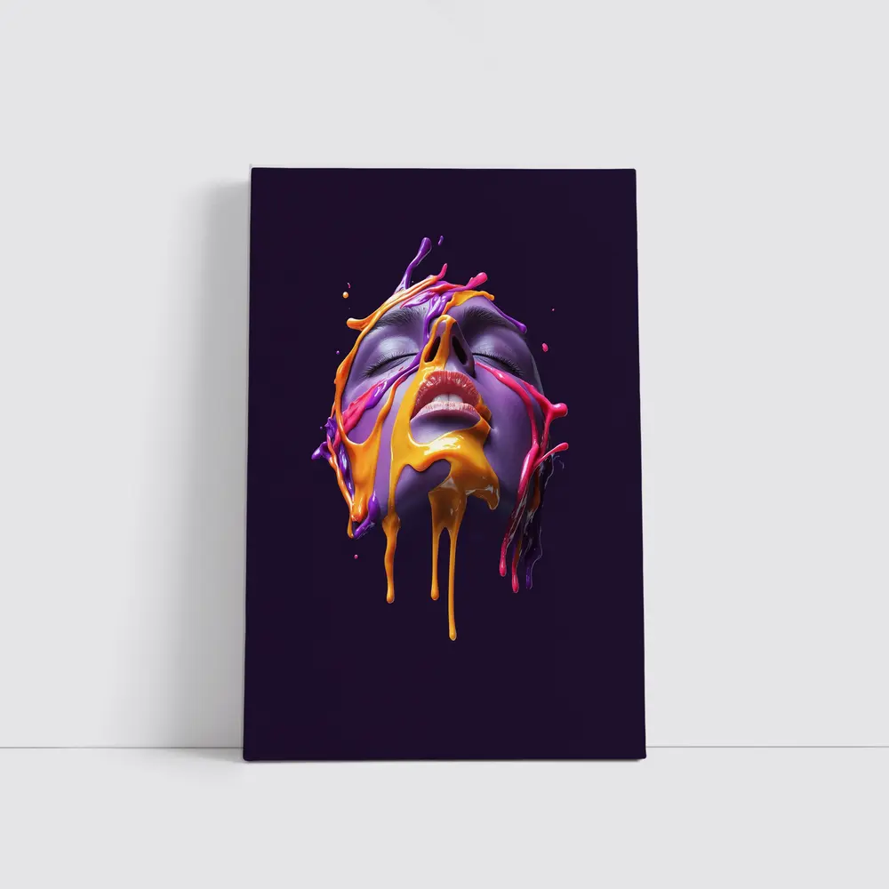 Purple Face Dripping Paint Abstract Art – Wall Art
