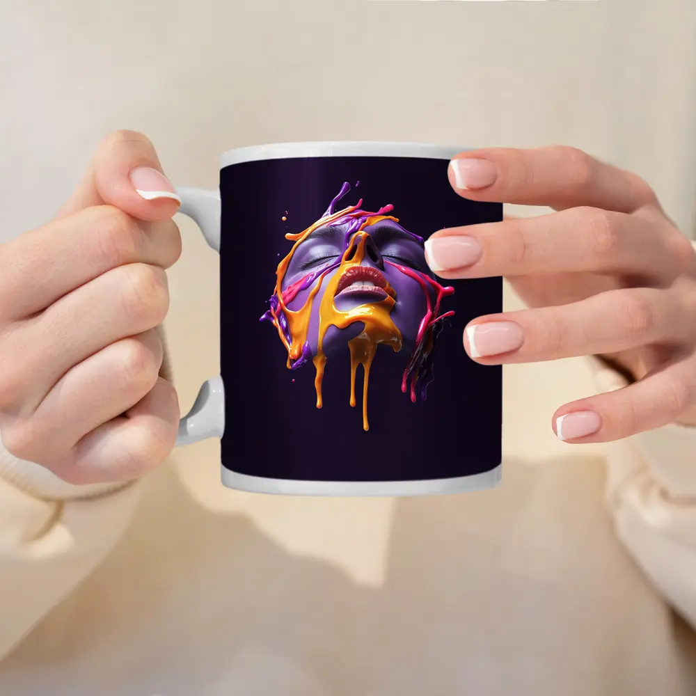 Purple Face Dripping Paint Abstract Art – Mugs