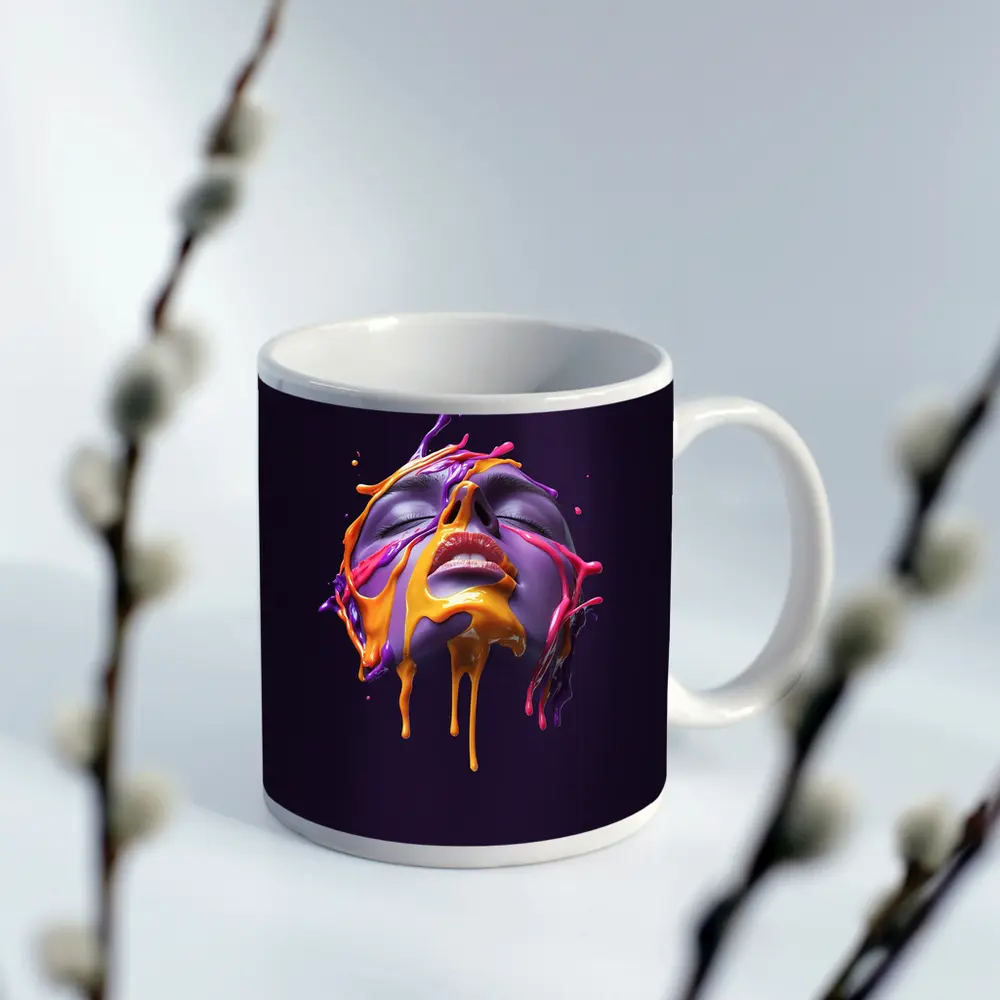 Purple Face Dripping Paint Abstract Art – Mugs