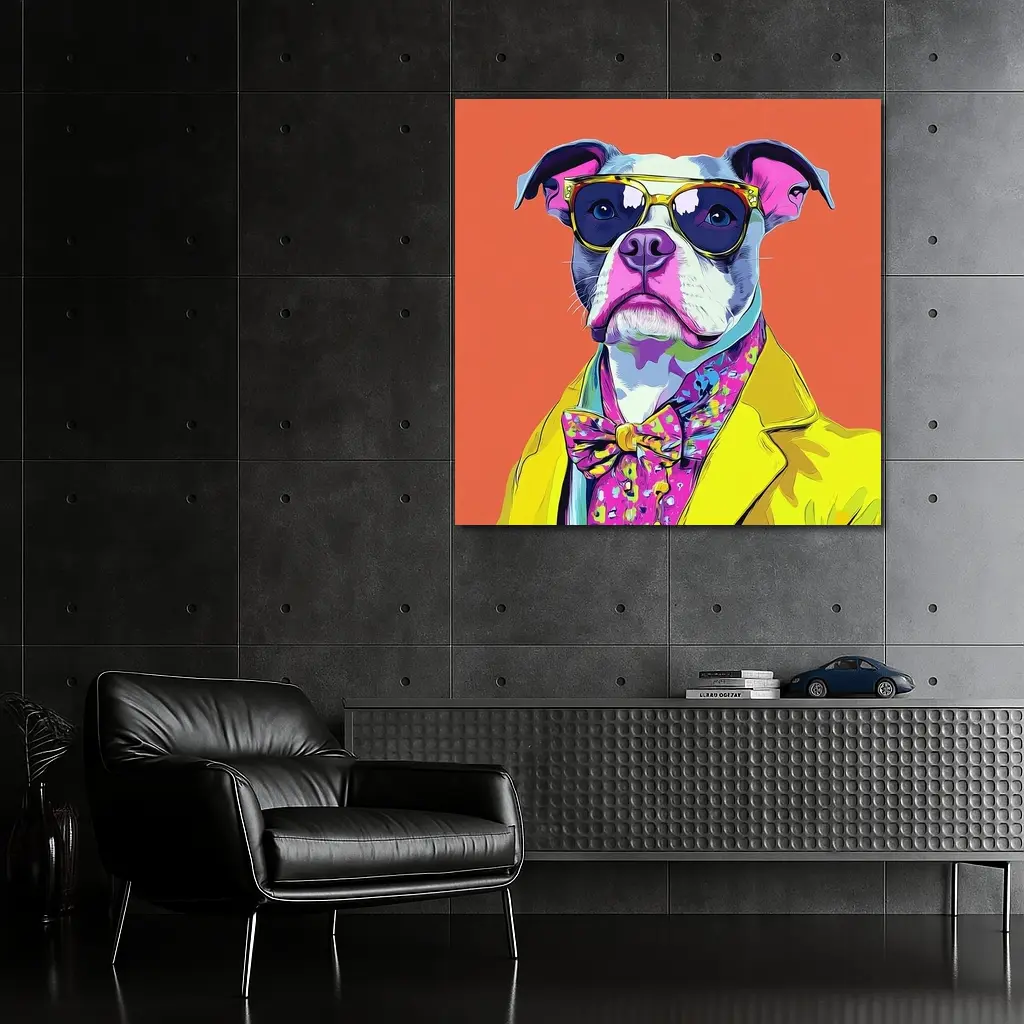 Pop Art Pit Bull Sunglasses Orange Background – Wall Art