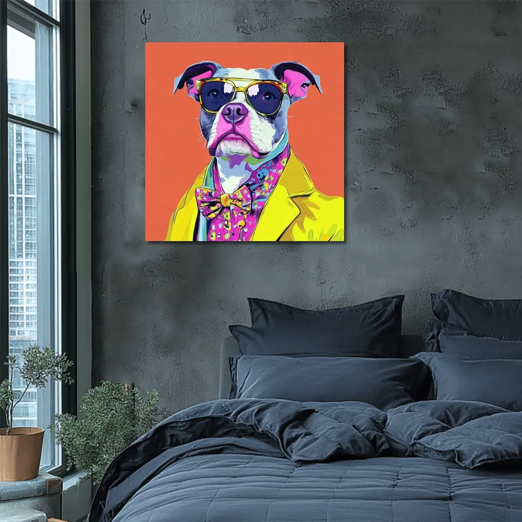Pop Art Pit Bull Sunglasses Orange Background – Wall Art