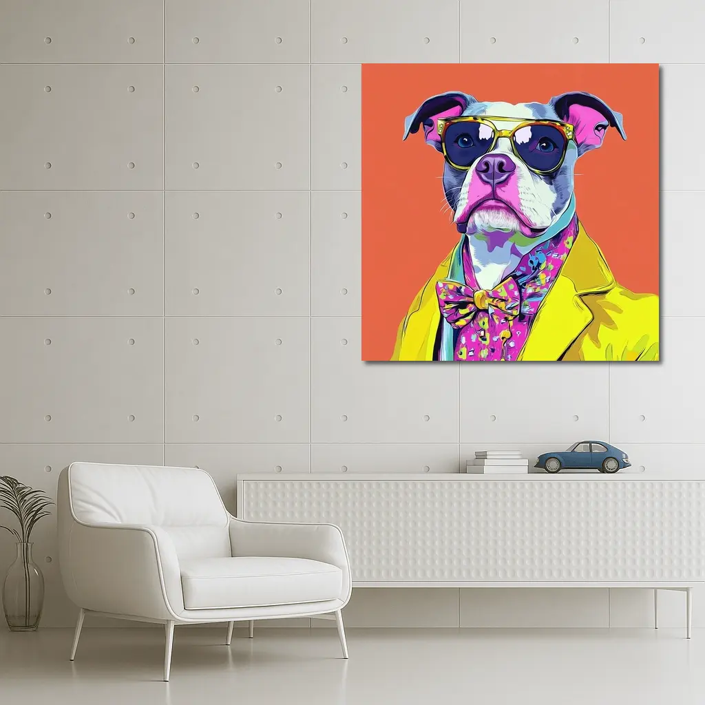 Pop Art Pit Bull Sunglasses Orange Background – Wall Art