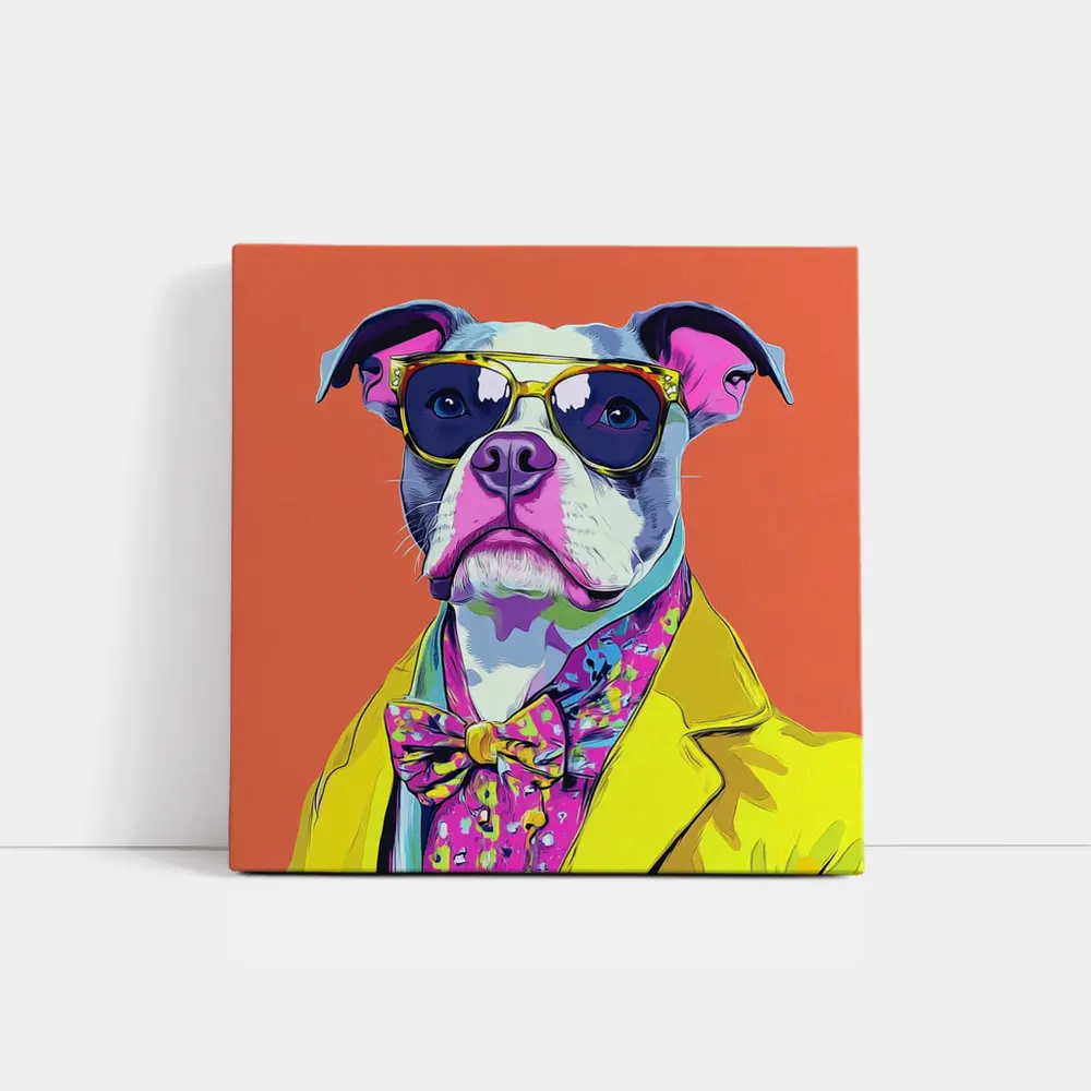 Pop Art Pit Bull Sunglasses Orange Background – Wall Art