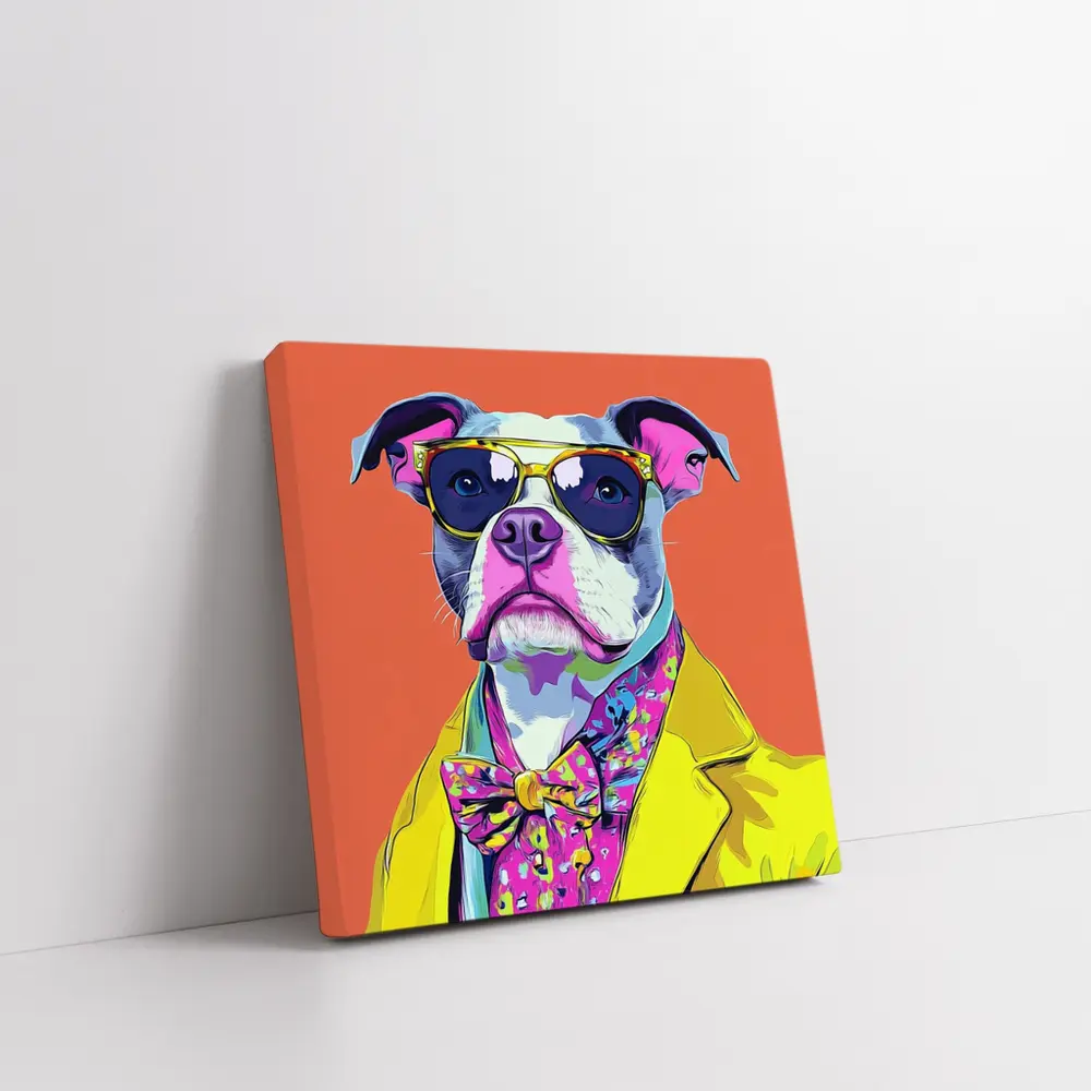 Pop Art Pit Bull Sunglasses Orange Background – Wall Art
