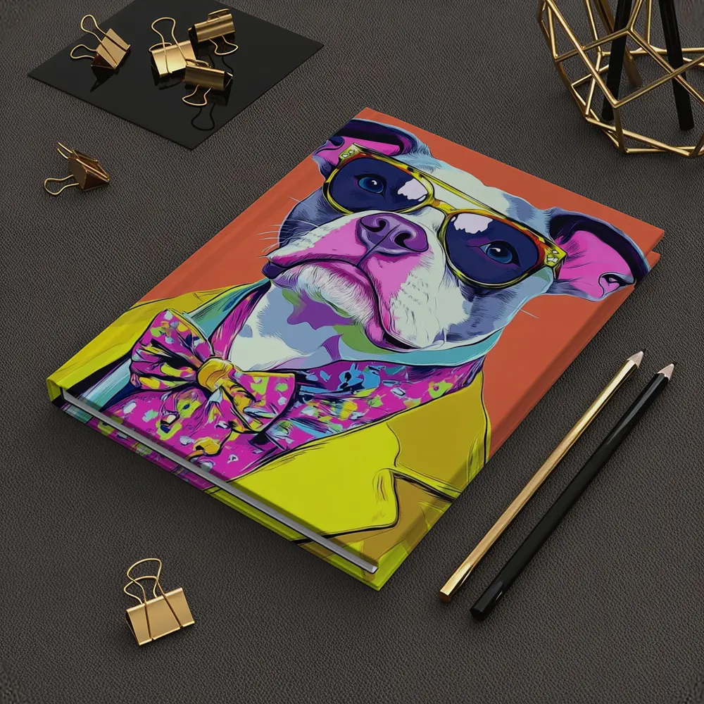 Pop Art Pit Bull Sunglasses Orange Background – Notebooks