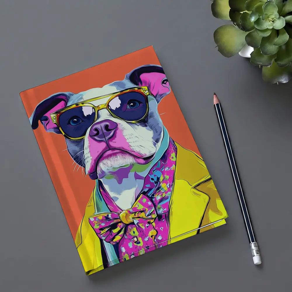 Pop Art Pit Bull Sunglasses Orange Background – Notebooks