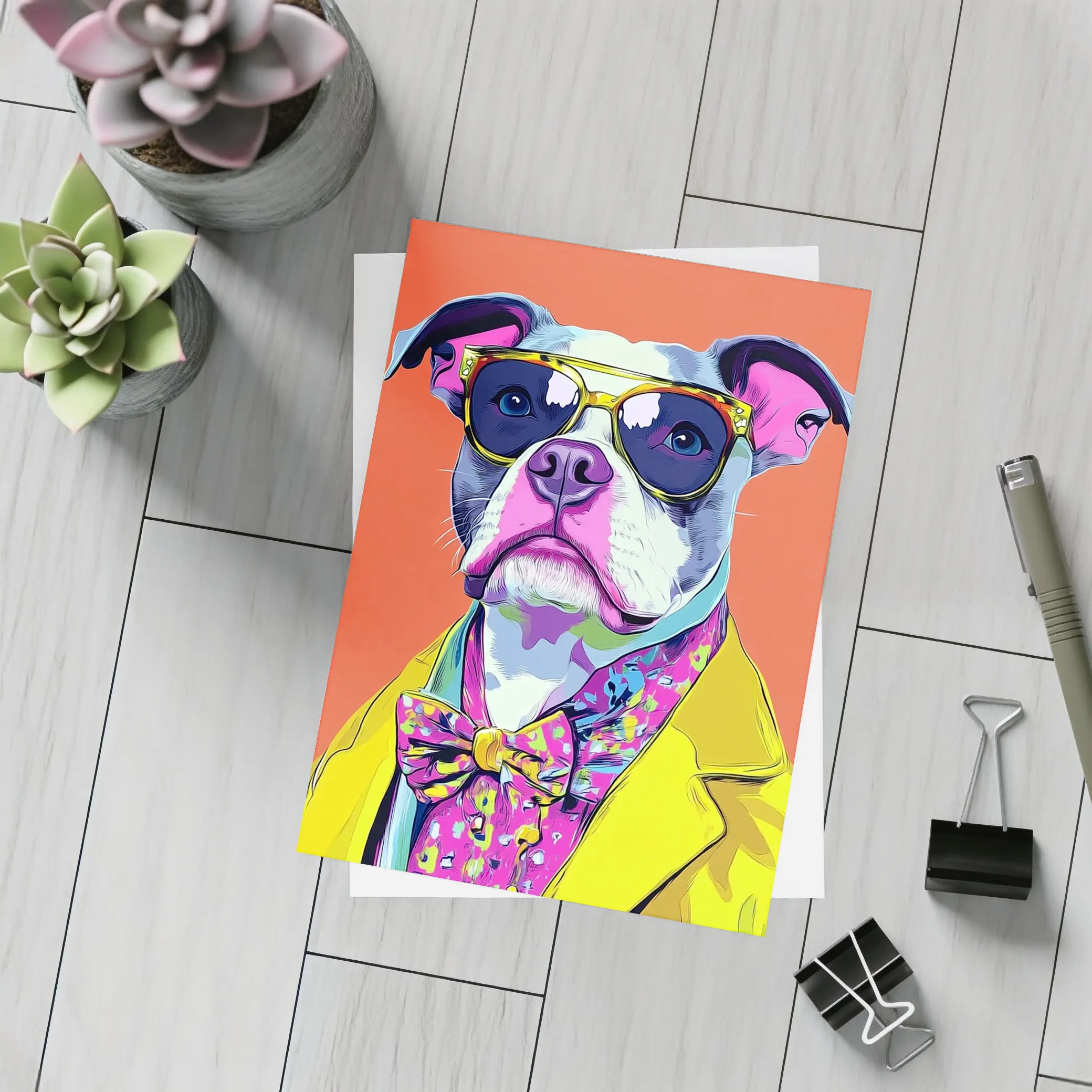 Pop Art Pit Bull Sunglasses Orange Background – Postcards