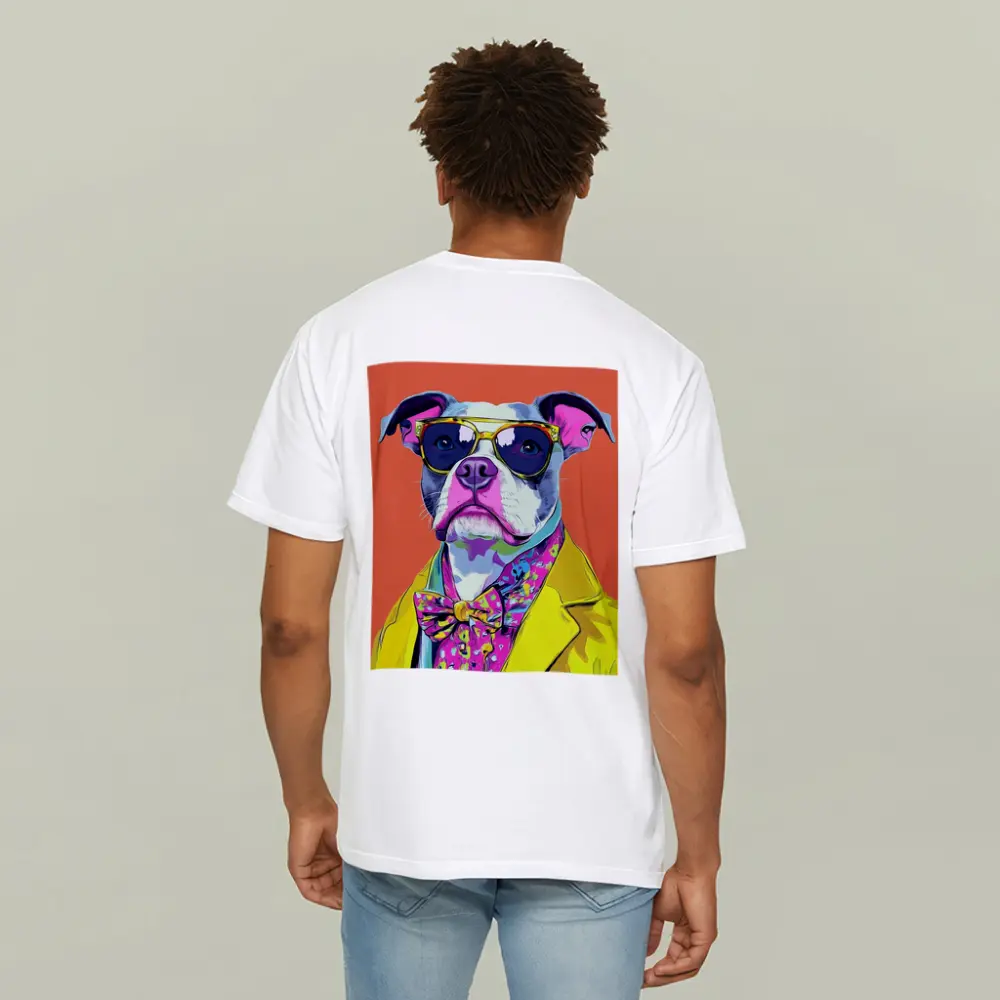 Pop Art Pit Bull Sunglasses Orange Background – T-Shirts