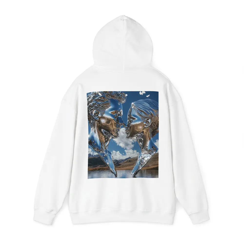 Chrome Liquid Couple Kissing Mountain Lake – Hoodies