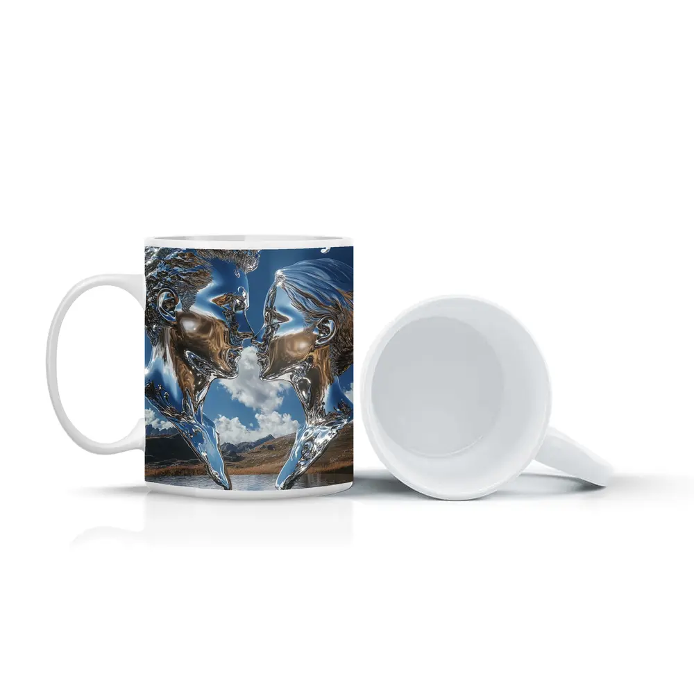 Chrome Liquid Couple Kissing Mountain Lake – Mugs