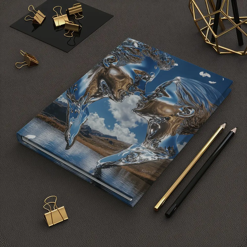 Chrome Liquid Couple Kissing Mountain Lake – Notebooks
