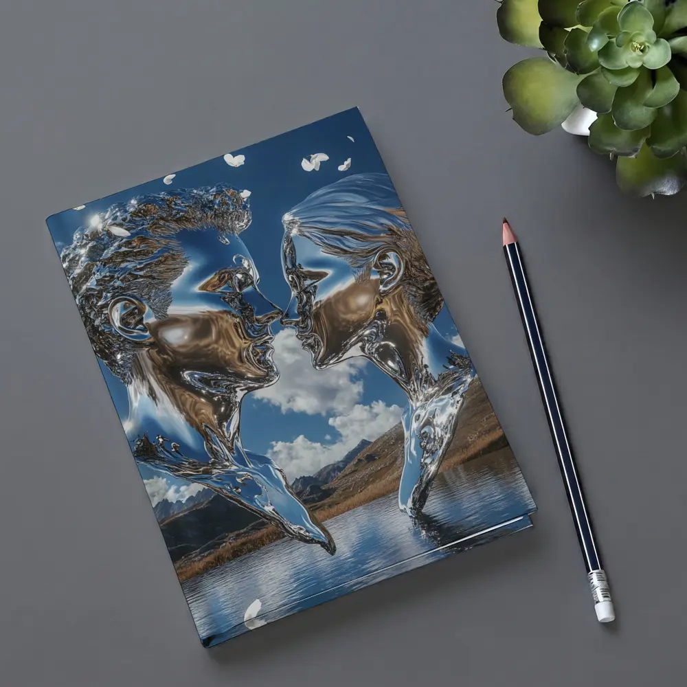 Chrome Liquid Couple Kissing Mountain Lake – Notebooks