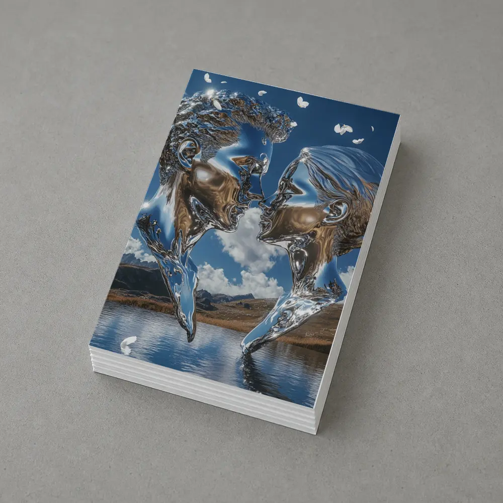 Chrome Liquid Couple Kissing Mountain Lake – Postcards
