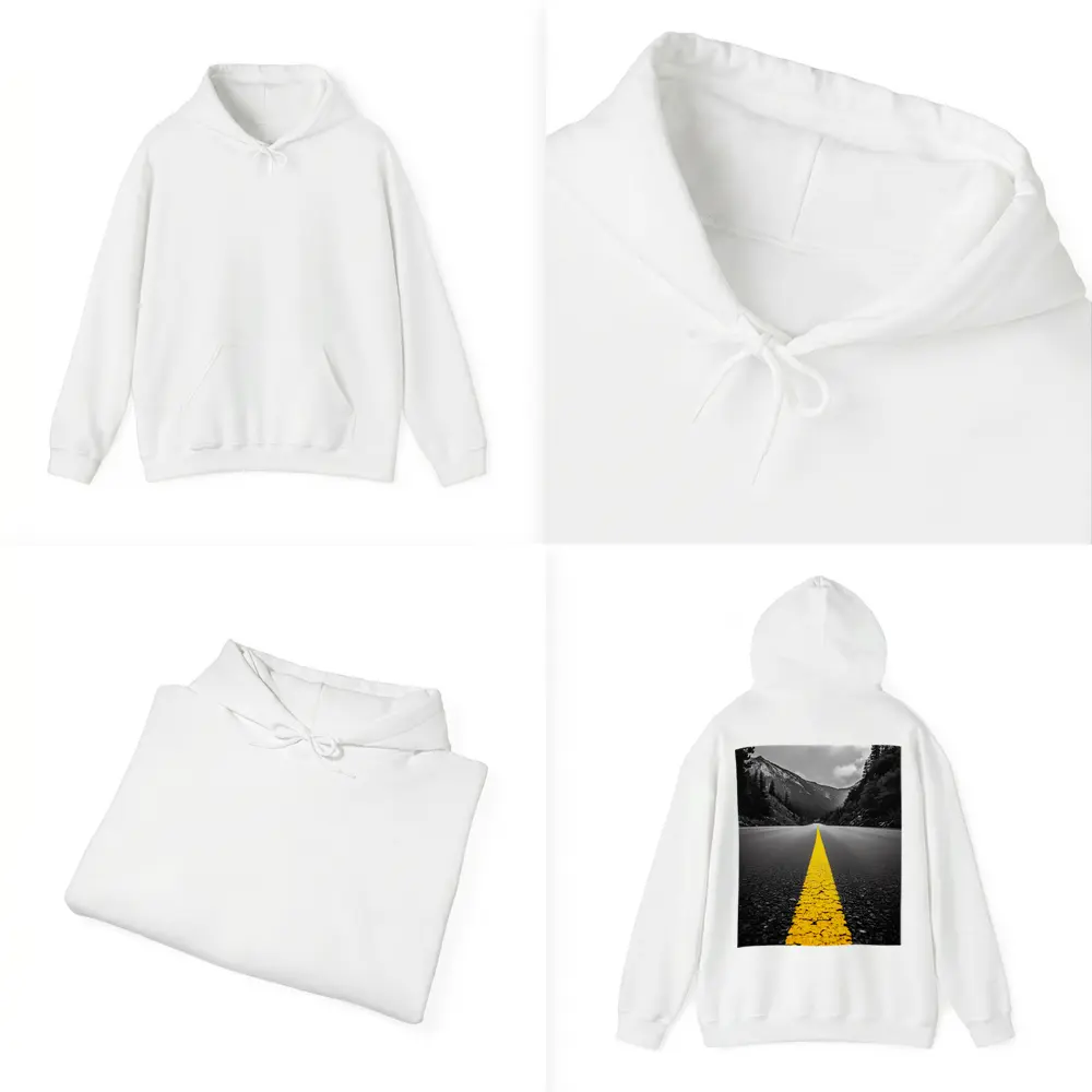 Yellow Road Line Mountain Forest Black White – Hoodies