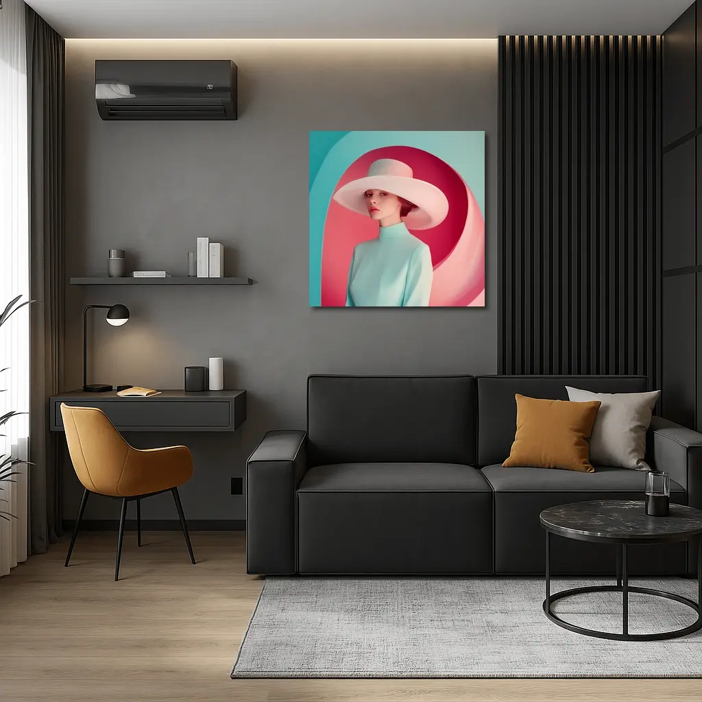 Fashion Woman Wide Hat Pastel Pink Teal – Wall Art