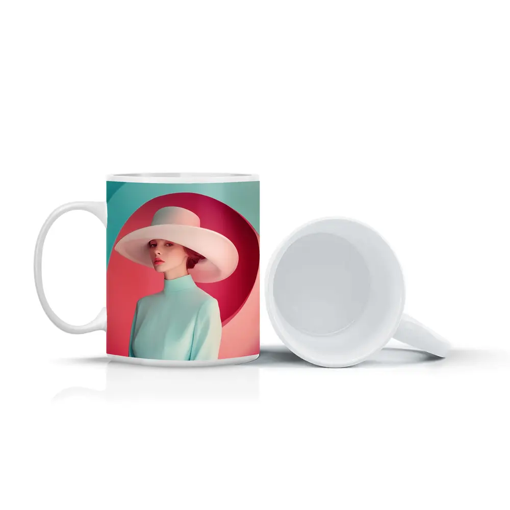 Fashion Woman Wide Hat Pastel Pink Teal – Mugs