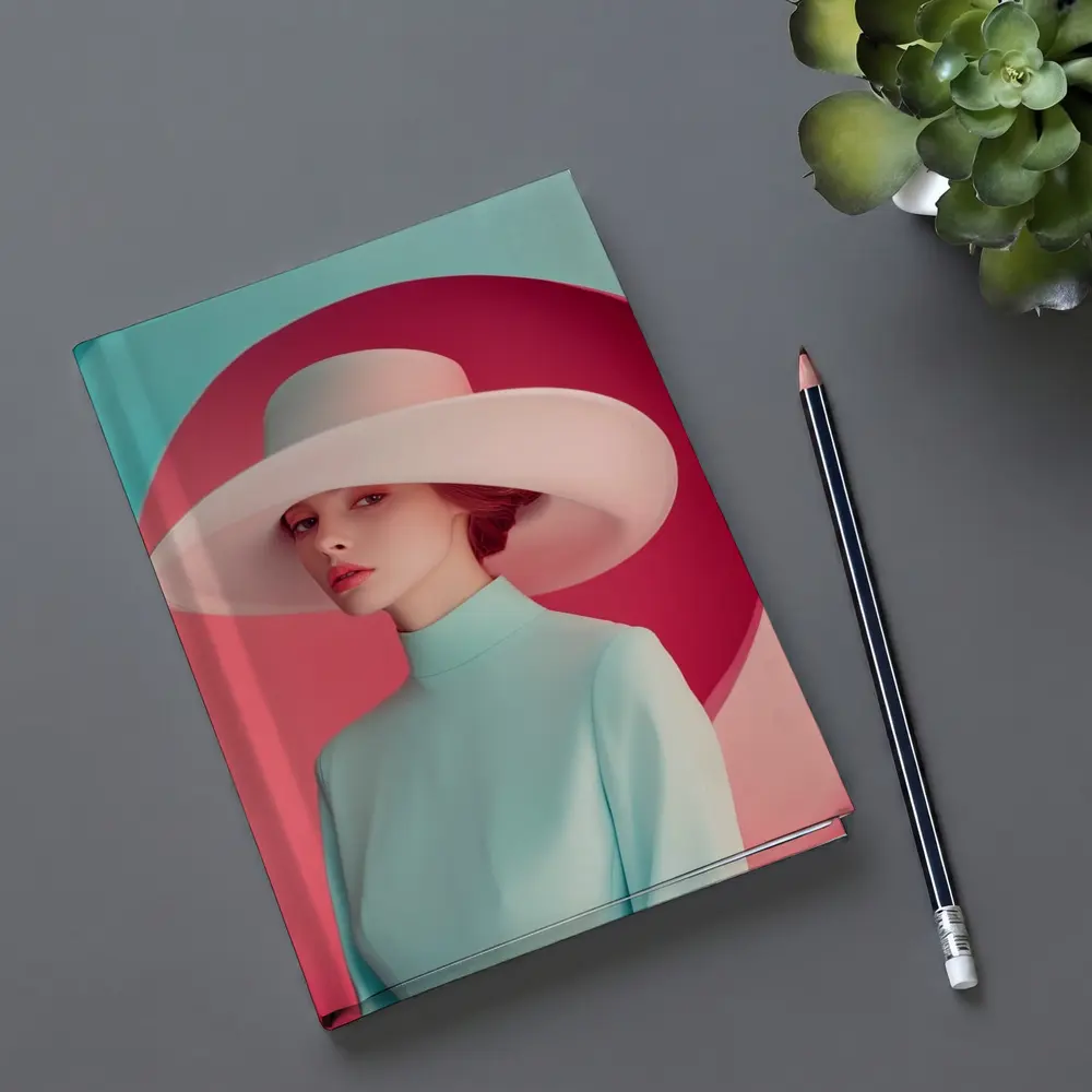 Fashion Woman Wide Hat Pastel Pink Teal – Notebooks