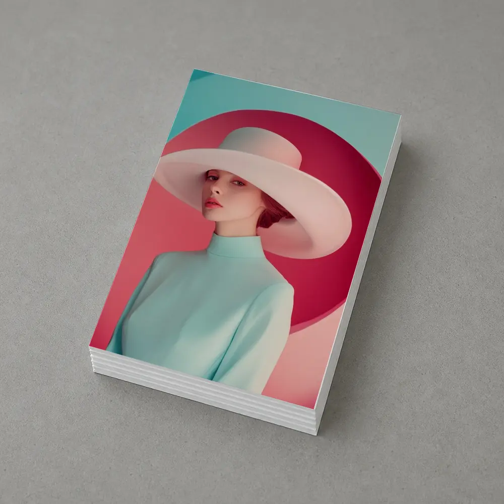 Fashion Woman Wide Hat Pastel Pink Teal – Postcards