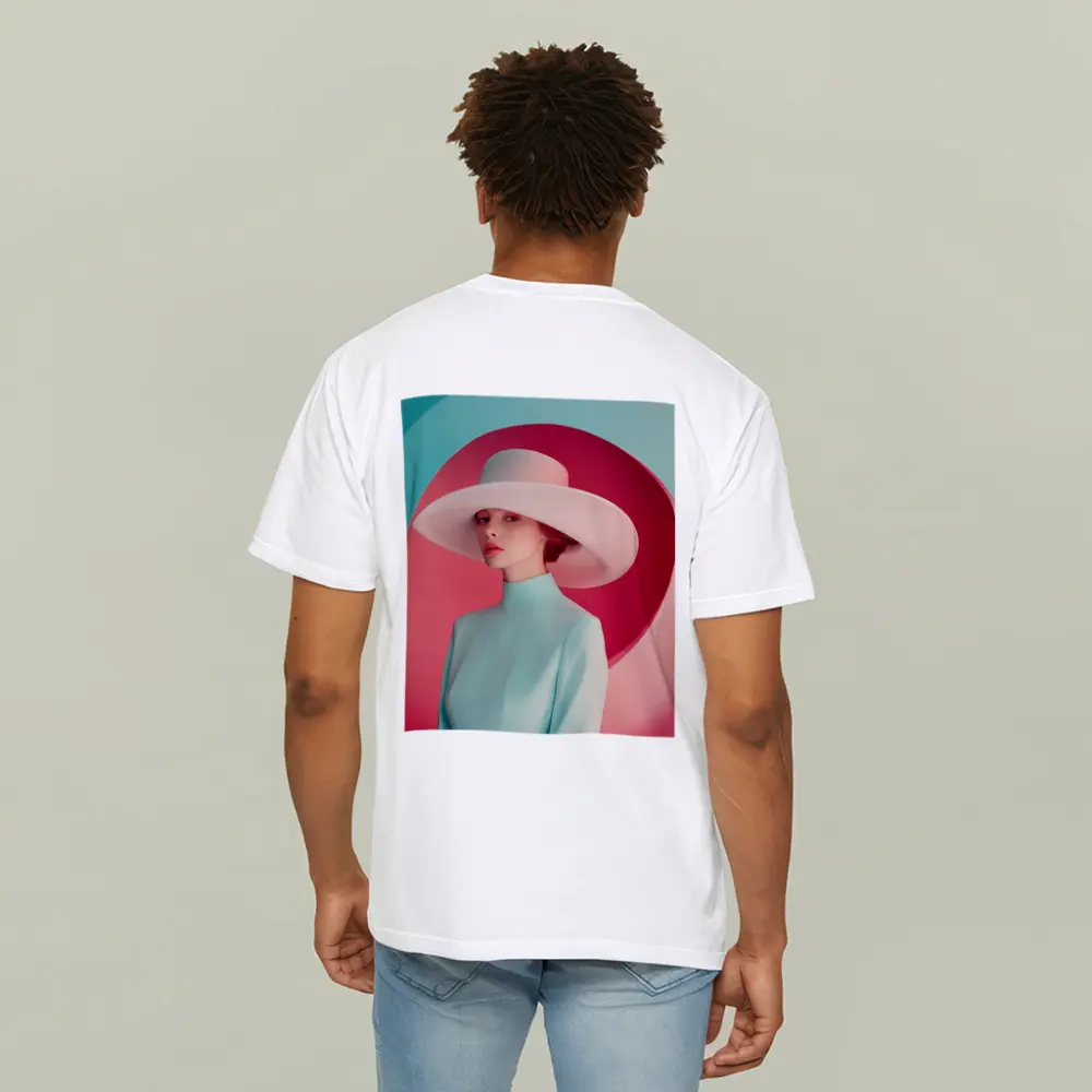 Fashion Woman Wide Hat Pastel Pink Teal – T-Shirts