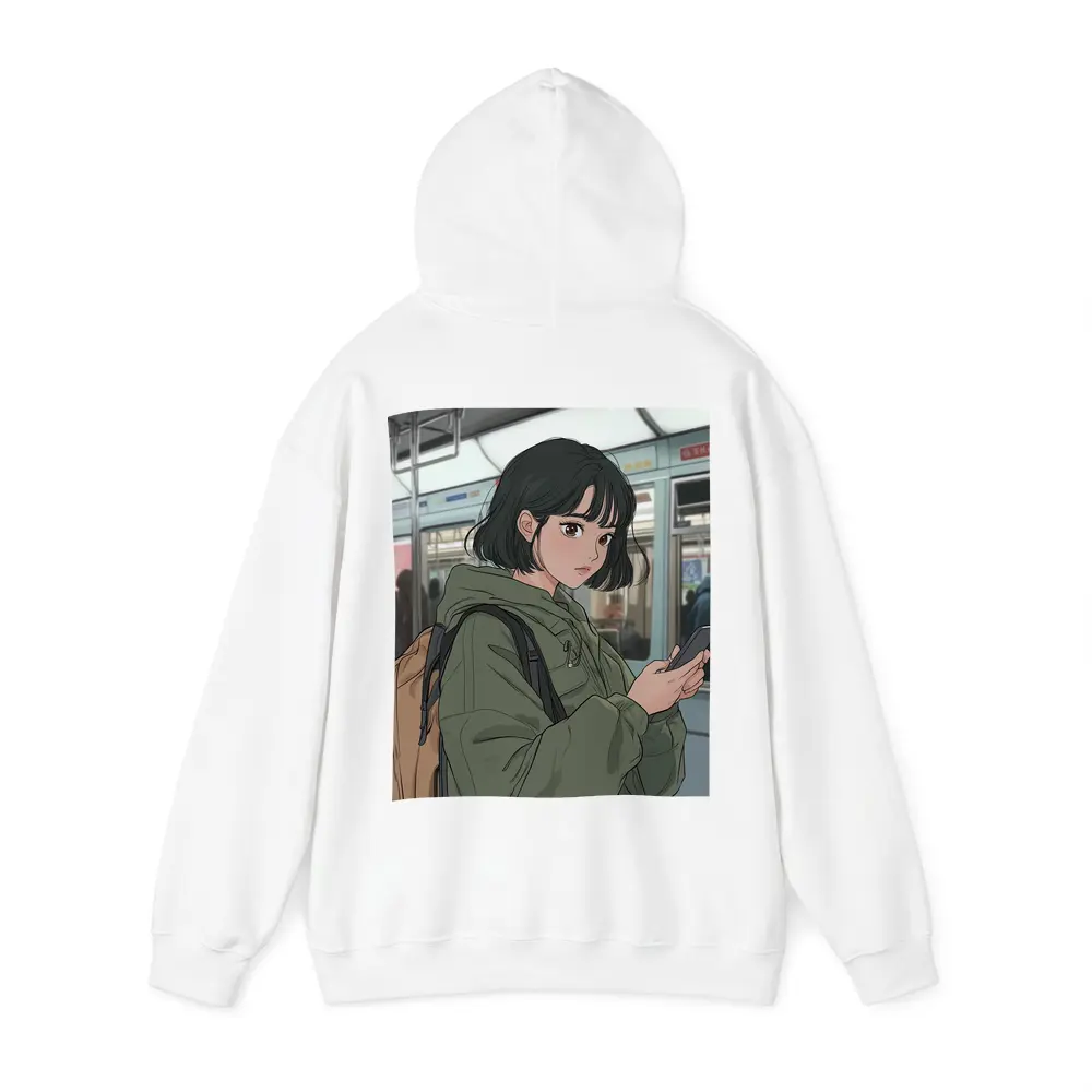 Anime Girl On Subway With Phone – Hoodies