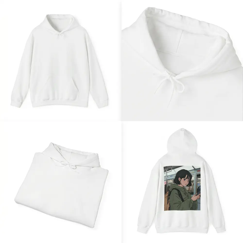 Anime Girl On Subway With Phone – Hoodies