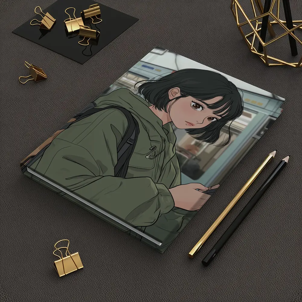 Anime Girl On Subway With Phone – Notebooks