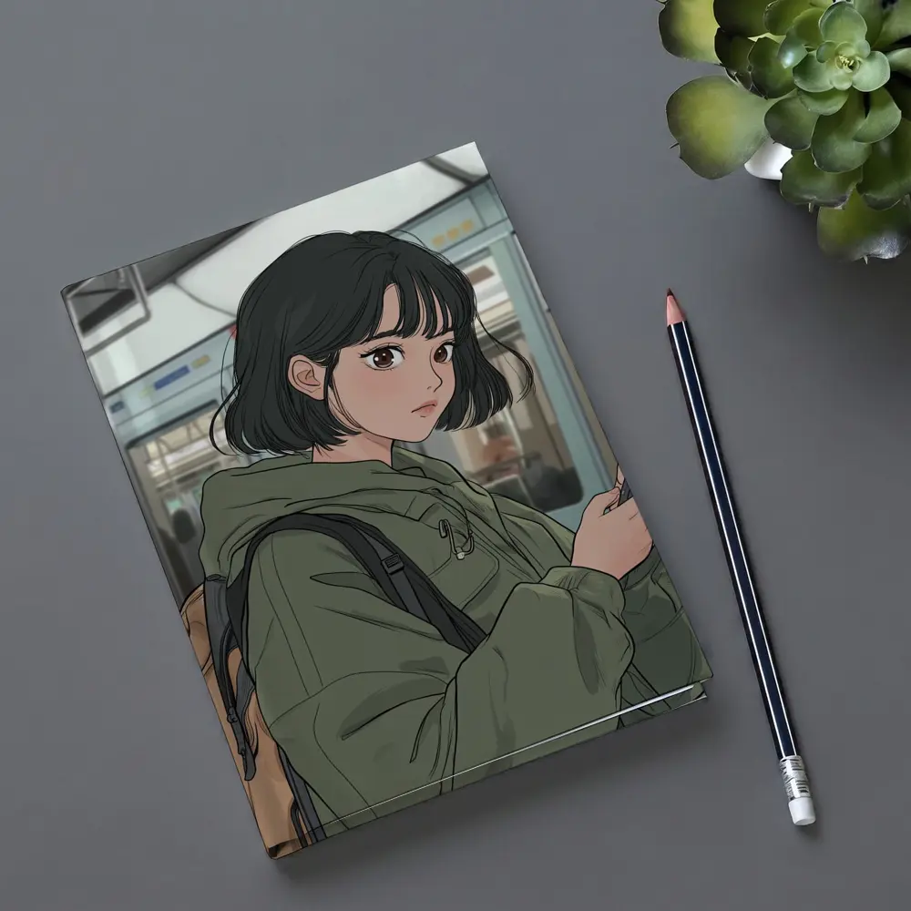 Anime Girl On Subway With Phone – Notebooks