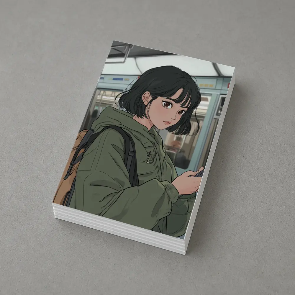 Anime Girl On Subway With Phone – Postcards
