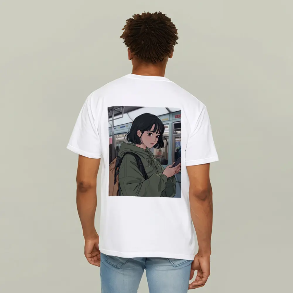 Anime Girl On Subway With Phone – T-Shirts