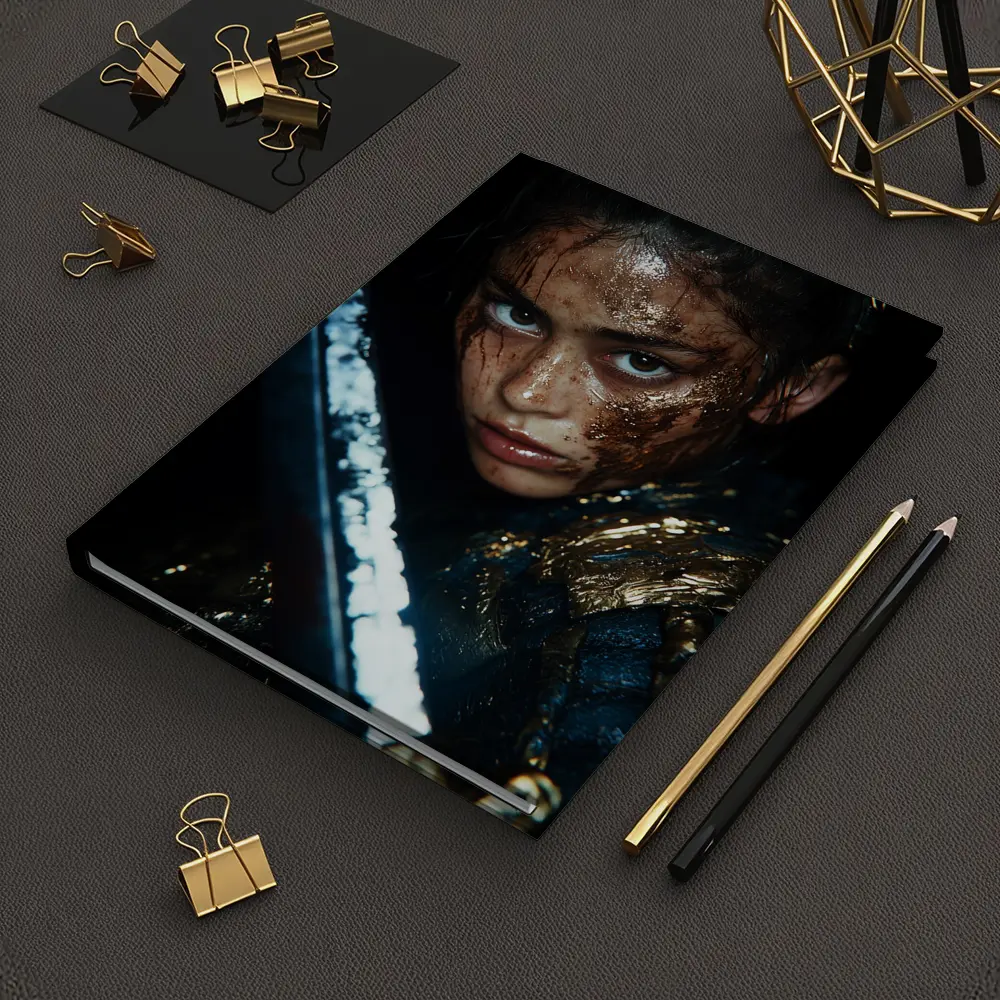 Fierce Warrior Woman Gold Armor Dark Background – Notebooks