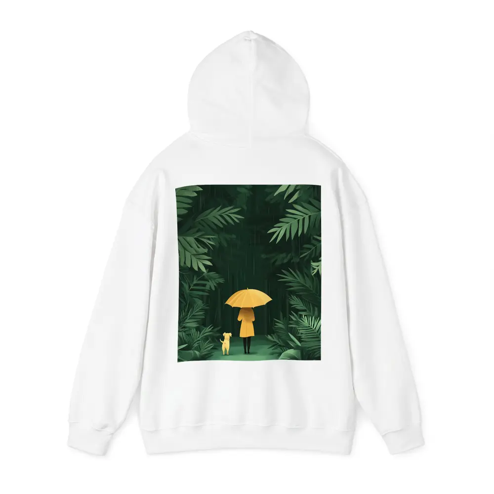 Woman Dog Rainy Jungle Forest Illustration – Hoodies