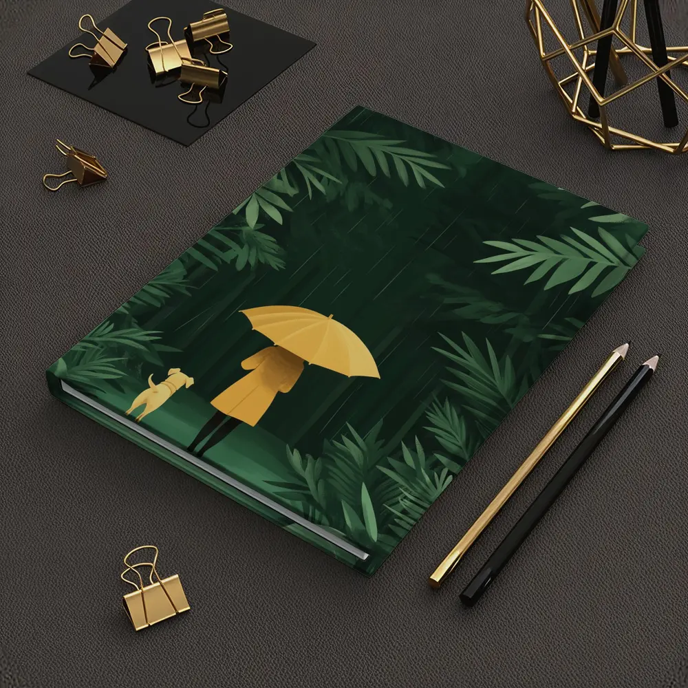 Woman Dog Rainy Jungle Forest Illustration – Notebooks