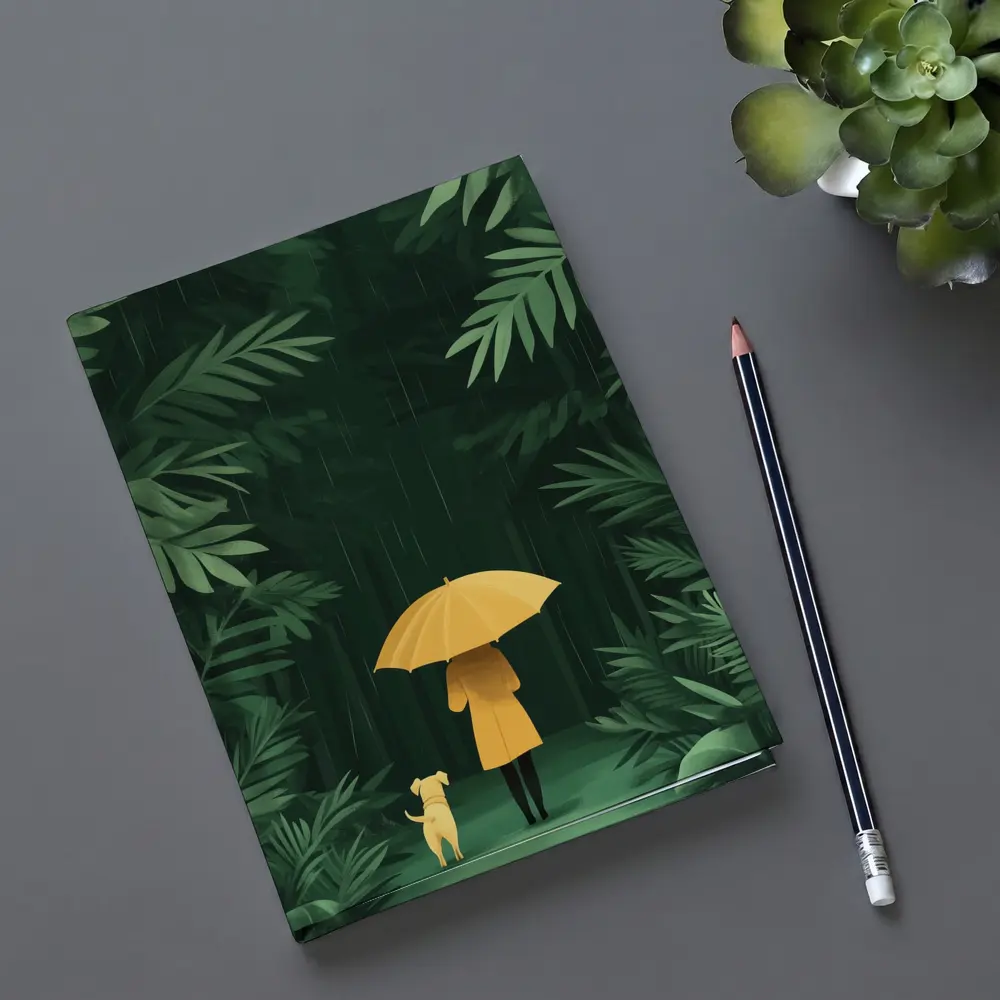 Woman Dog Rainy Jungle Forest Illustration – Notebooks
