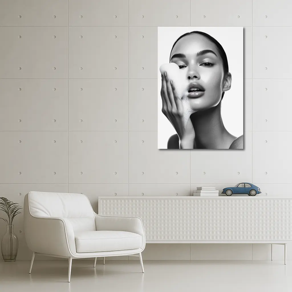 Woman Washing Face With Foam Beauty – Wall Art