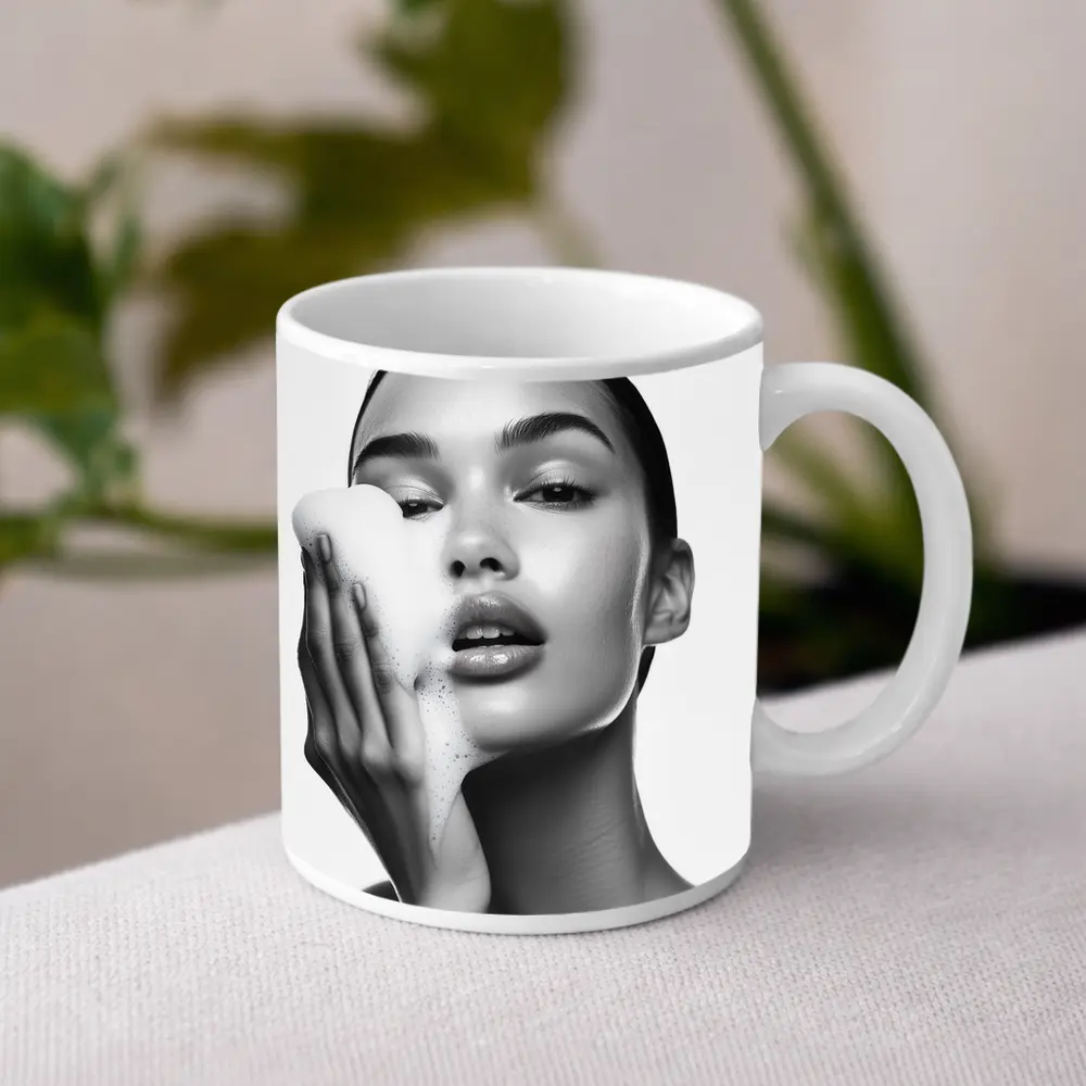 Woman Washing Face With Foam Beauty – Mugs