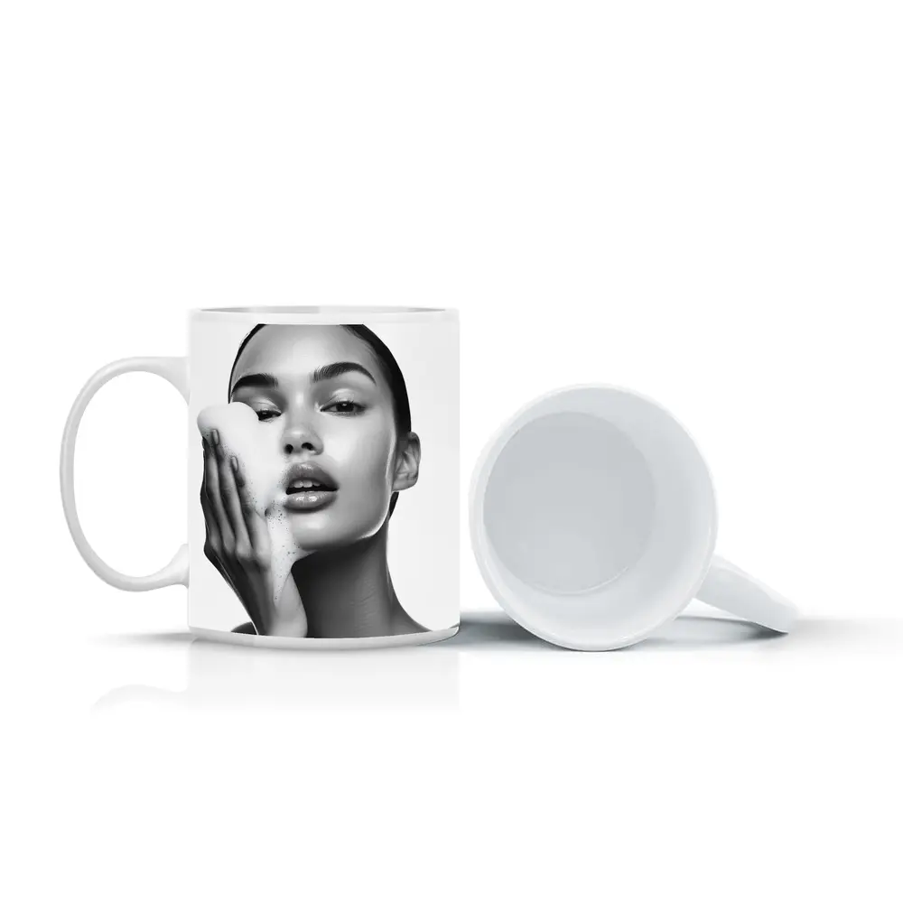 Woman Washing Face With Foam Beauty – Mugs