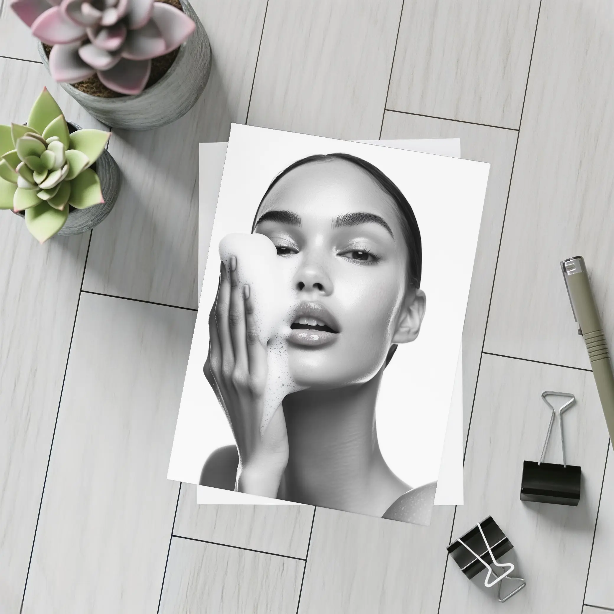 Woman Washing Face With Foam Beauty – Postcards