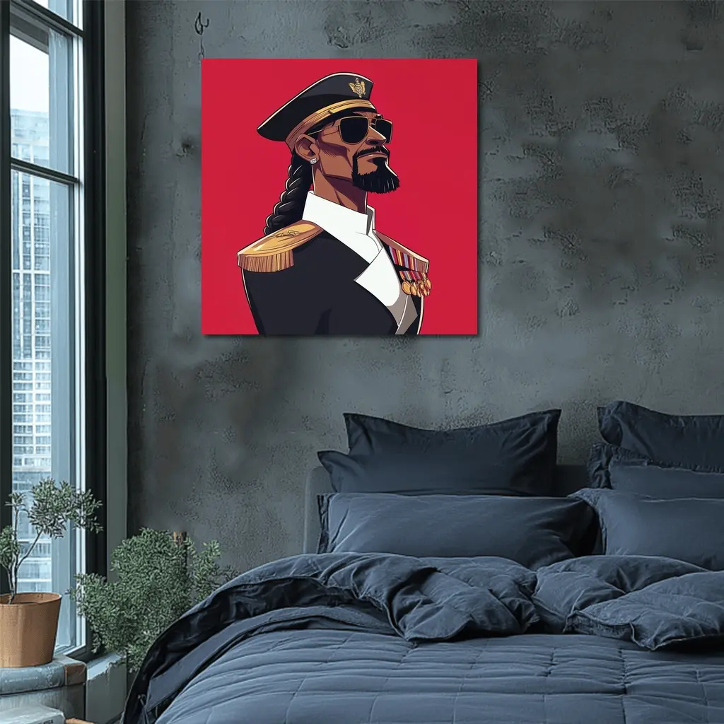 Hip Hop General Military Uniform Red Background – Wall Art