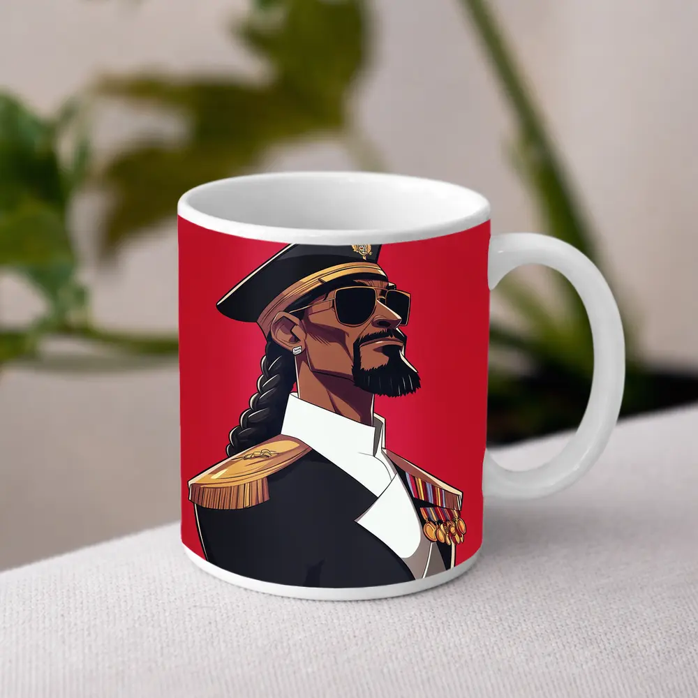 Hip Hop General Military Uniform Red Background – Mugs
