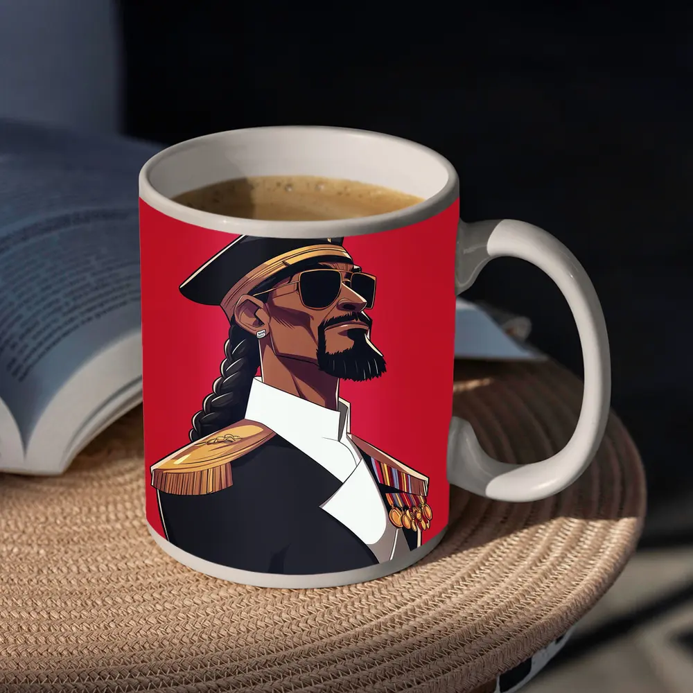 Hip Hop General Military Uniform Red Background – Mugs