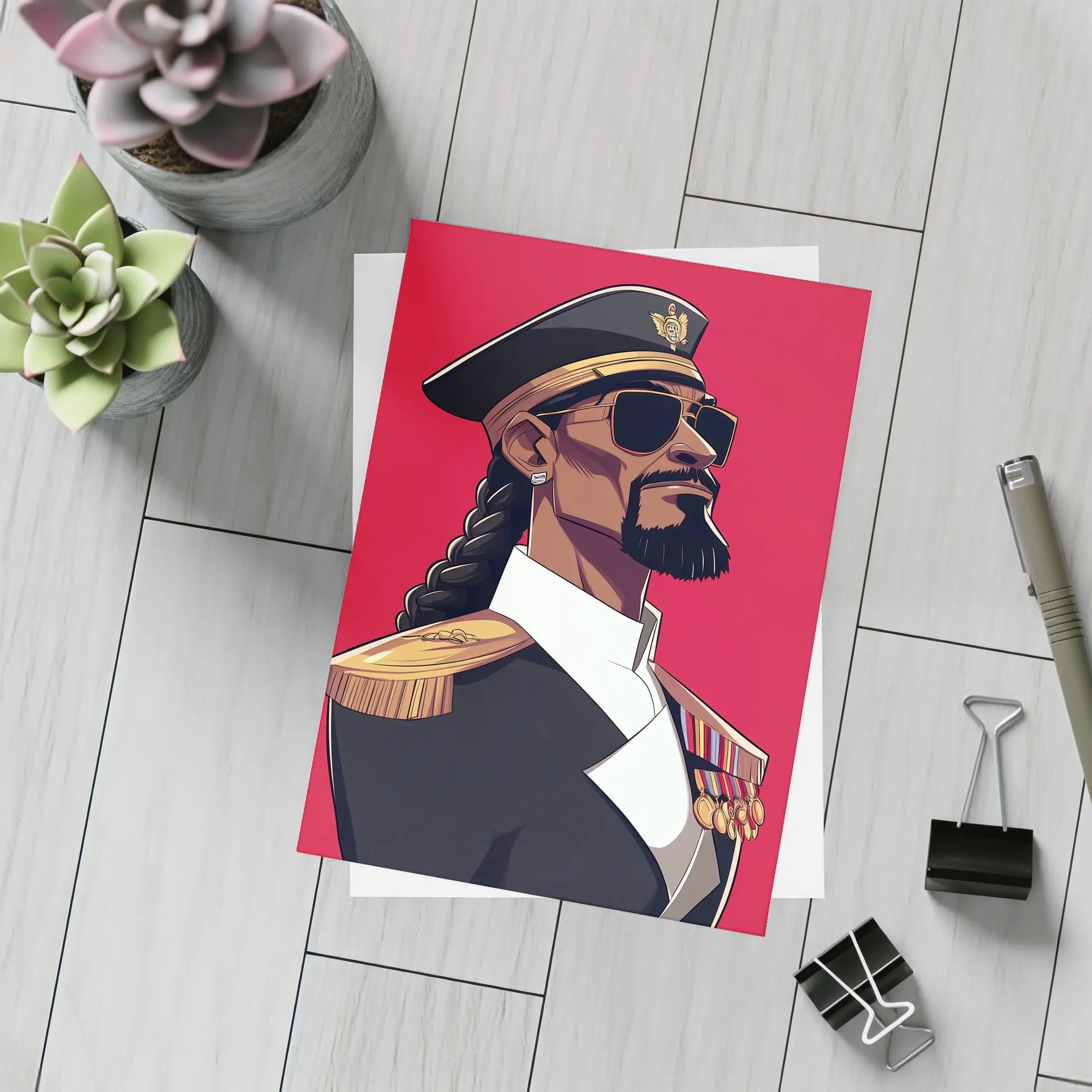 Hip Hop General Military Uniform Red Background – Postcards