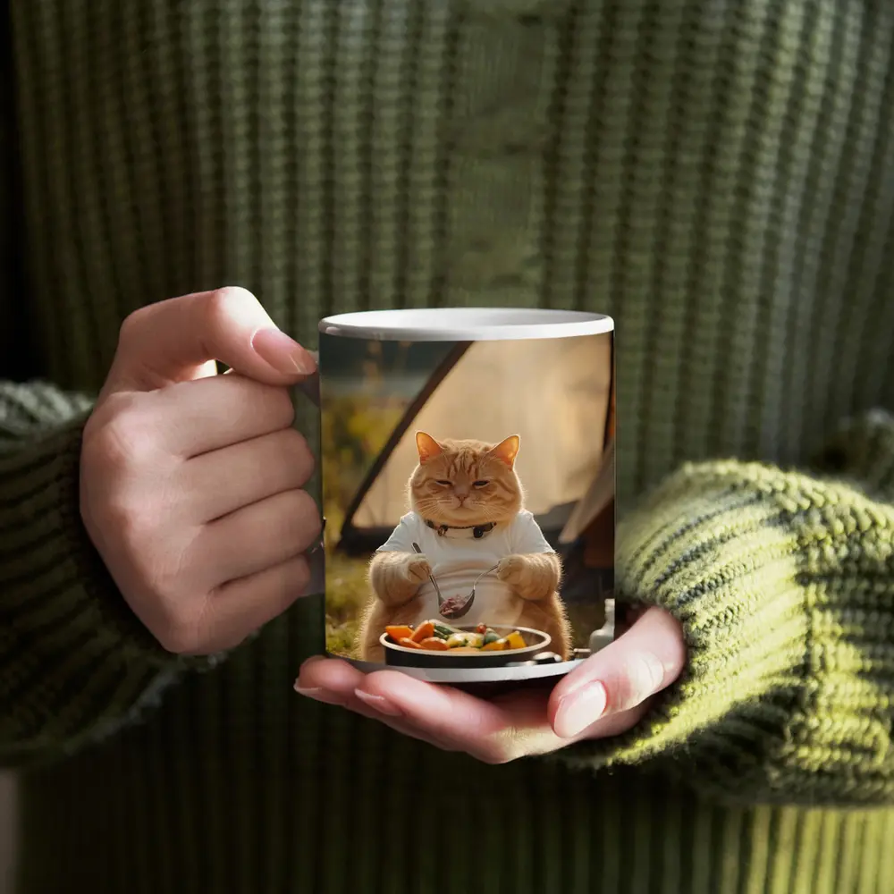 Chubby Orange Cat Cooking Camping Outdoor – Mugs