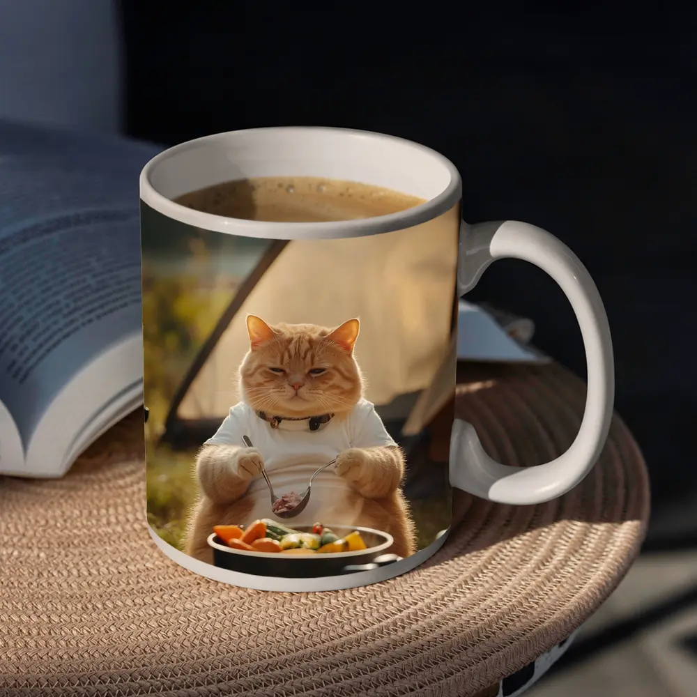 Chubby Orange Cat Cooking Camping Outdoor – Mugs