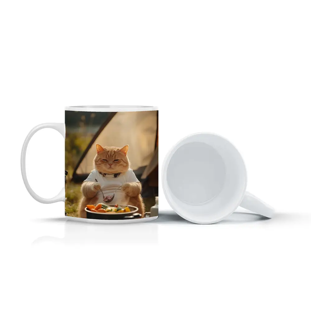 Chubby Orange Cat Cooking Camping Outdoor – Mugs