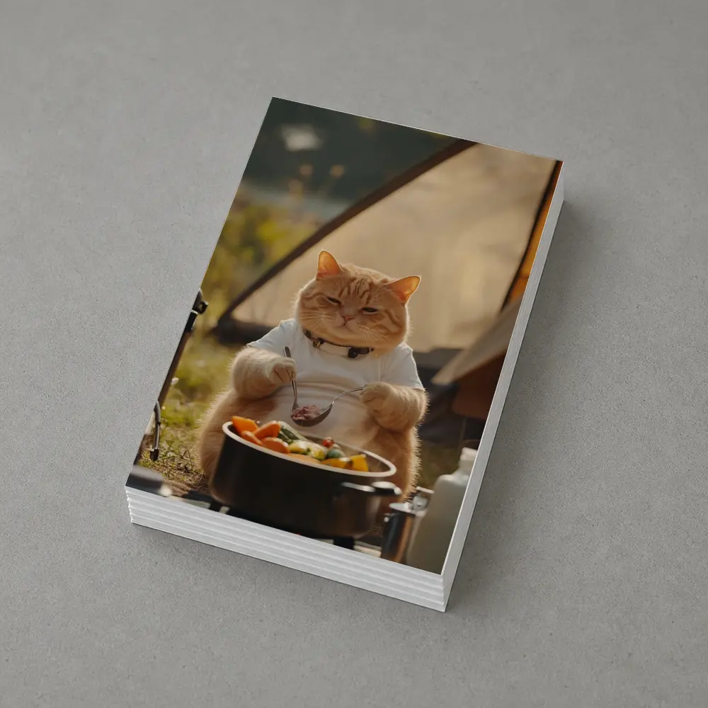 Chubby Orange Cat Cooking Camping Outdoor – Postcards