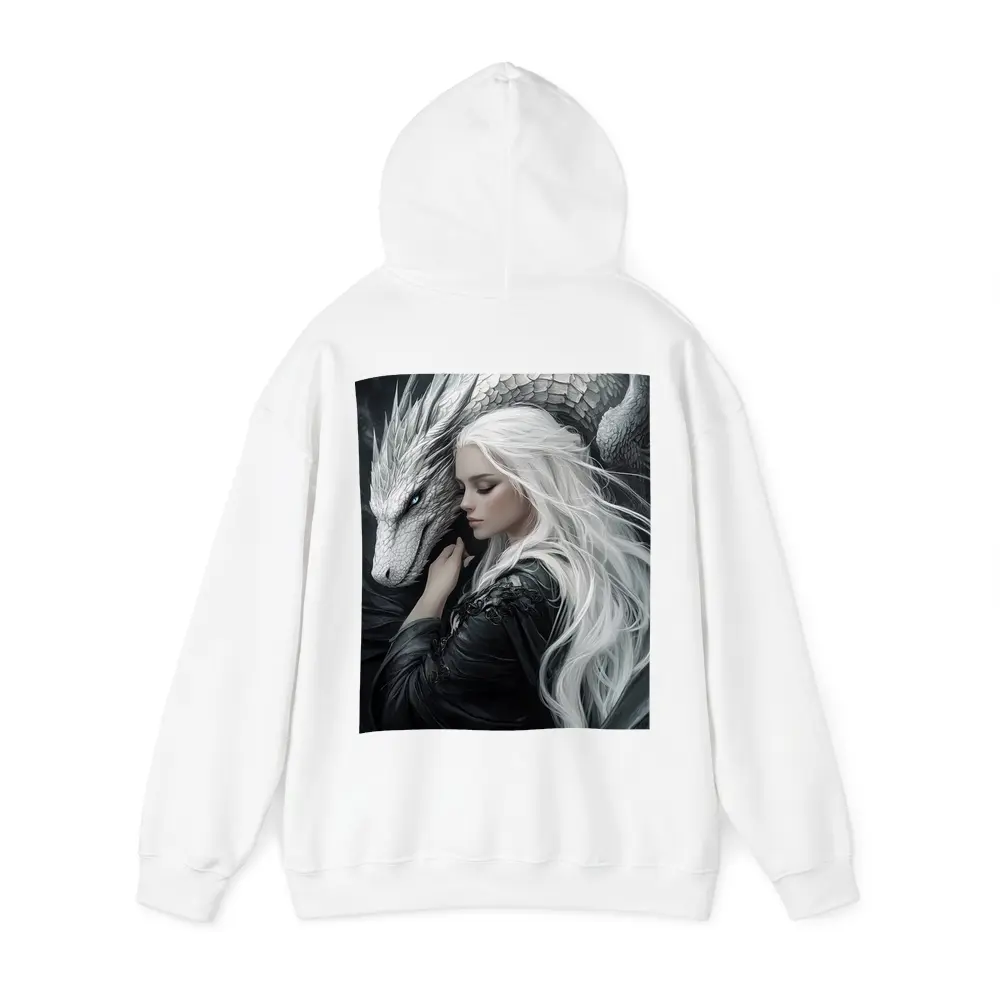 White Haired Woman With Silver Dragon Fantasy – Hoodies