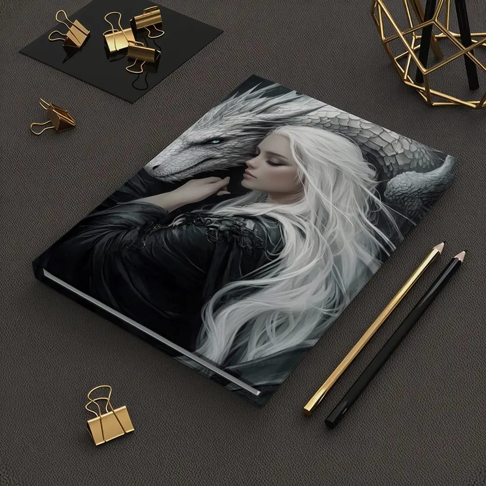 White Haired Woman With Silver Dragon Fantasy – Notebooks