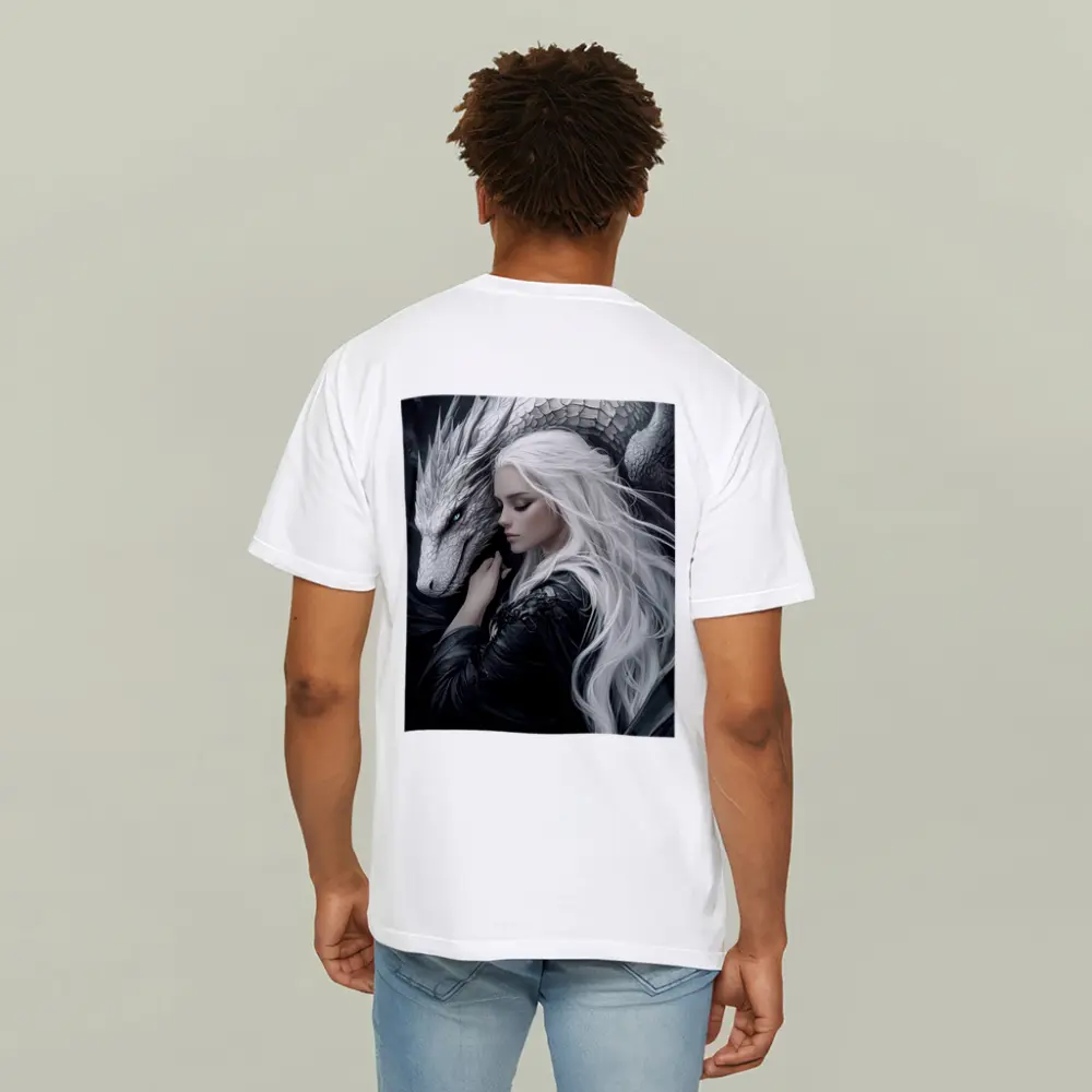 White Haired Woman With Silver Dragon Fantasy – T-Shirts