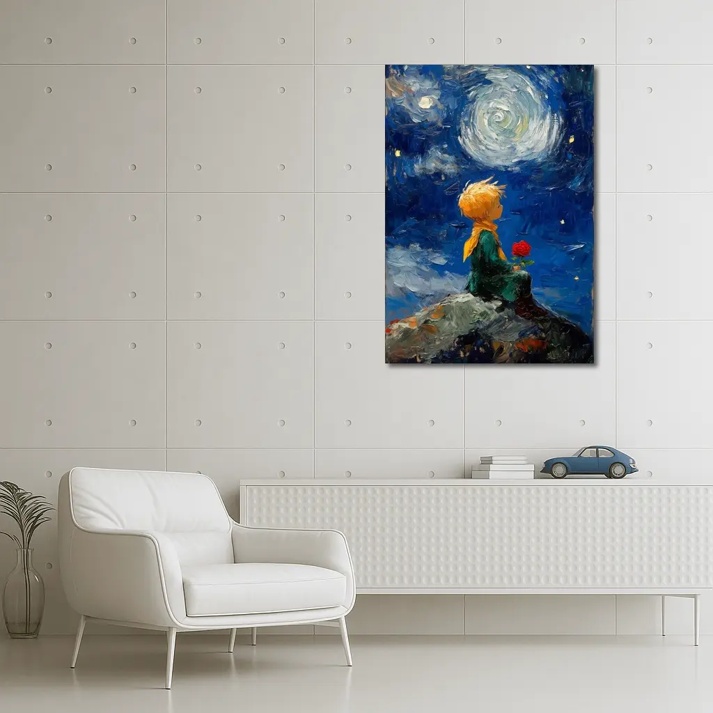 Little Prince Rose Starry Night Oil Painting – Wall Art