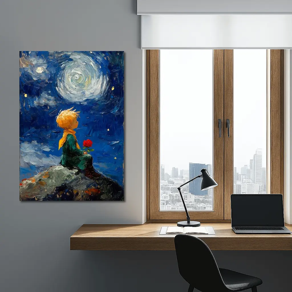 Little Prince Rose Starry Night Oil Painting – Wall Art